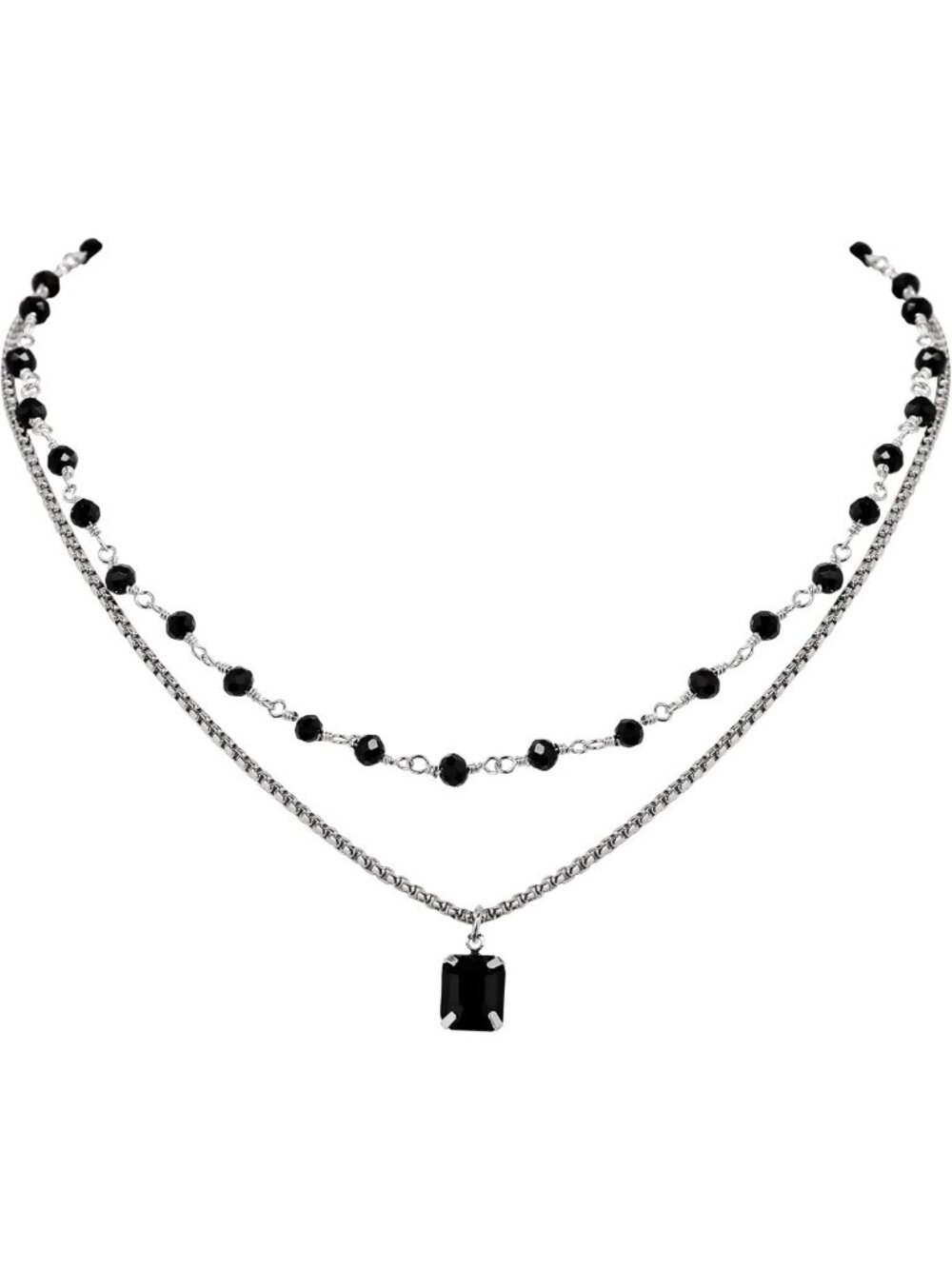 Gothic Boho Crystal Layered Choker Necklace - Black Statement Jewelry Gift for